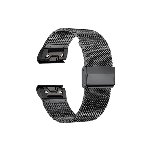 26 22 20mm Mesh Uhrenarmband for Garmin Fenix ​​7x6 Pro 5S Plus 3 HR Milanese Band for Approach S60 S62(Black,26mm) von ENFYUSTR