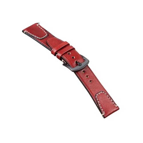 Schnellverschluss-Armband 20 22 mm Nähte Retro Rindslederarmband for Omega for Seiko Armbandarmband(Red-Black,20mm) von ENFYUSTR