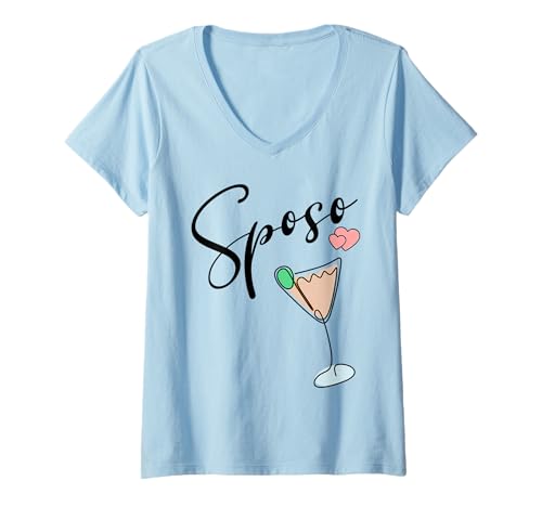 Damen Italien Hochzeit SPOSA Italienischer Bräutigam T-Shirt mit V-Ausschnitt Damen Italien Hochzeit SPOSA Italienischer Bräutigam T-Shirt mit V-Ausschnitt von ENGAGEMENT WEDDING HONEYMOON MARRIED HEART