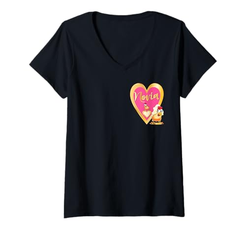 Damen LUSTIGE JGA HÜHNER Spanien Hochzeit SPANISCHE Novia Braut T-Shirt mit V-Ausschnitt von ENGAGEMENT WEDDING HONEYMOON MARRIED HEART