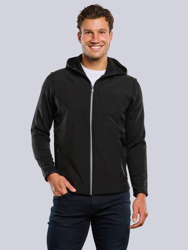 ENGBERS GERMANY Herren Cardigan aus Softshell-Merino-Mix Schwarz regular uni Zipper von ENGBERS GERMANY
