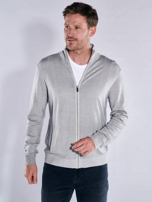 ENGBERS GERMANY Herren Cardigan aus edler Merinowolle Grau regular uni Zipper von ENGBERS GERMANY