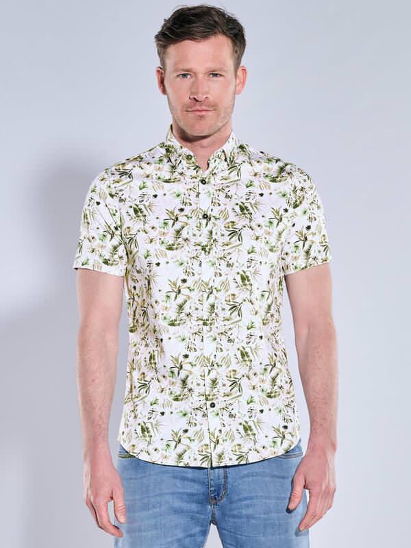 ENGBERS GERMANY Herren Halbarm-Hemd in wertiger Baumwoll-Stretch-Qualität weiß slim fit gemustert Button Under von ENGBERS GERMANY