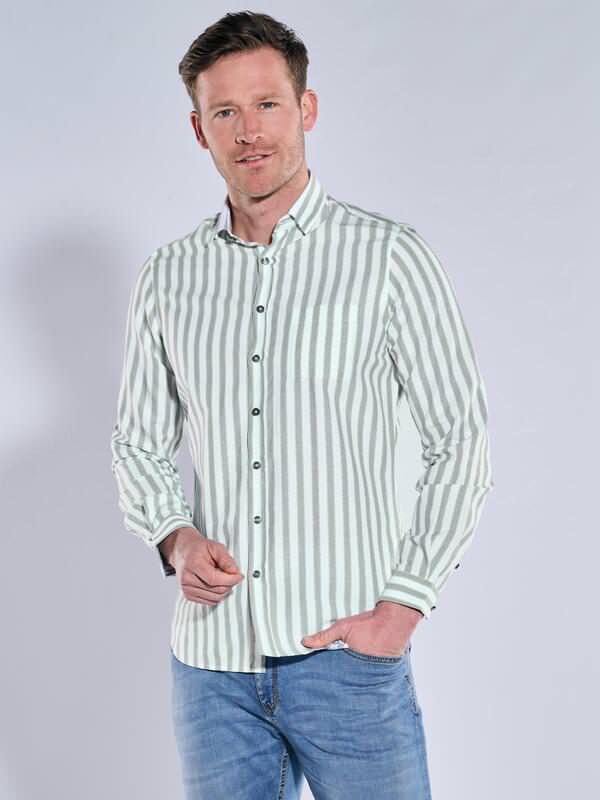 ENGBERS GERMANY Herren Langarm-Hemd mit Leinenanteil Grün slim fit gestreift Kent-Kragen von ENGBERS GERMANY