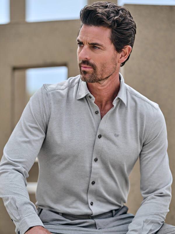 ENGBERS GERMANY Herren Langarm-Hemd gemustert Beige slim fit Haifisch von ENGBERS GERMANY