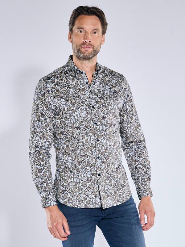 ENGBERS GERMANY Herren Langarm-Hemd in Satin-Warenqualität Blau slim fit gemustert Button Under von ENGBERS GERMANY