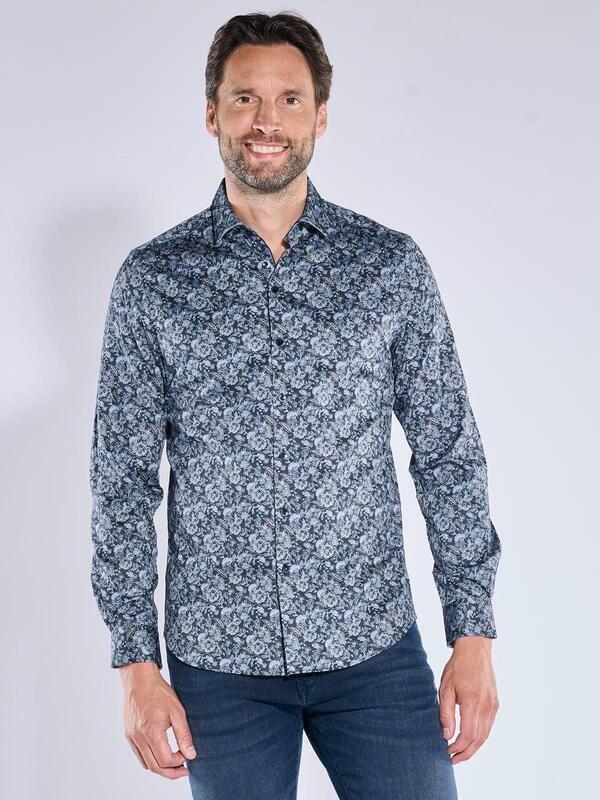 ENGBERS GERMANY Herren Hemd langarm Blau slim fit gemustert Button Under von ENGBERS GERMANY