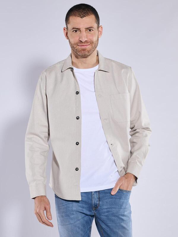 ENGBERS GERMANY Herren Langarm-Hemd mit Leinenanteil beige slim fit uni Kent-Kragen von ENGBERS GERMANY