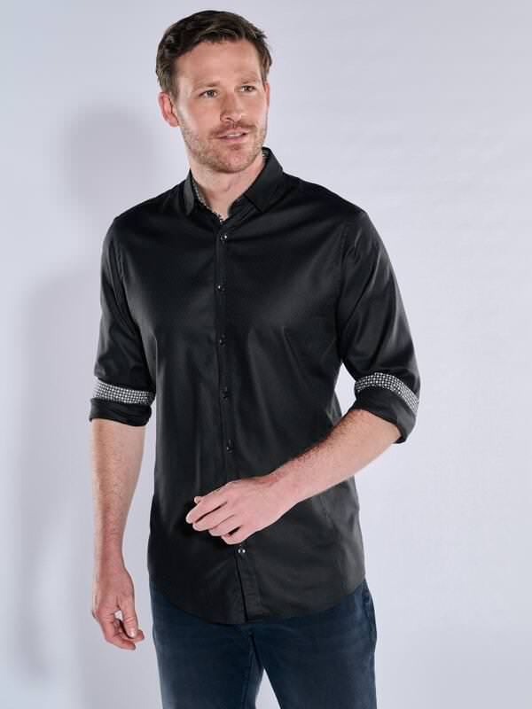 ENGBERS GERMANY Herren Langarm-Hemd mit hochwertiger Warenstruktur schwarz regular uni Button Under von ENGBERS GERMANY