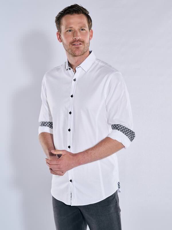 ENGBERS GERMANY Herren Langarm-Hemd mit hochwertiger Warenstruktur weiß regular uni Button Under von ENGBERS GERMANY
