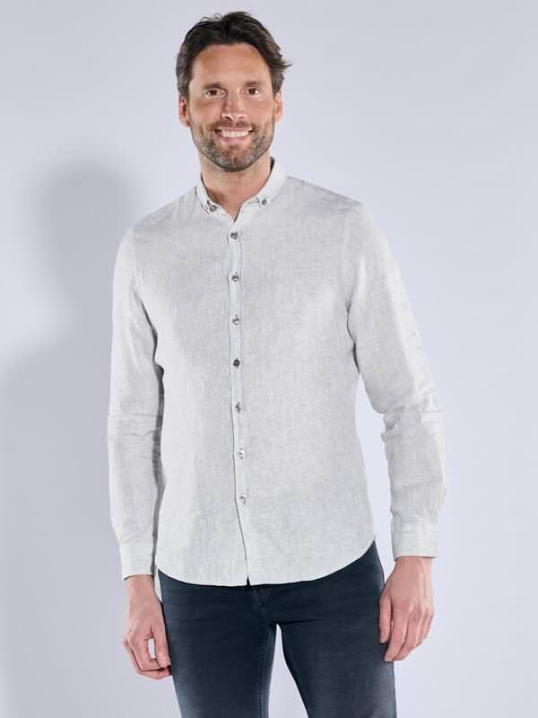 ENGBERS GERMANY Herren Langarm-Hemd aus Leinen grün slim fit uni Button Down von ENGBERS GERMANY
