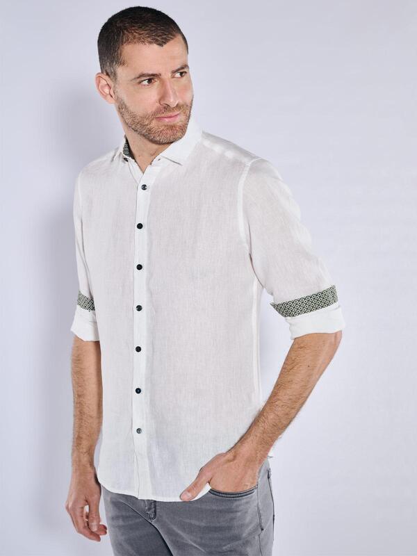 ENGBERS GERMANY Herren Langarm-Hemd aus Leinen Weiß slim fit uni Haifisch von ENGBERS GERMANY