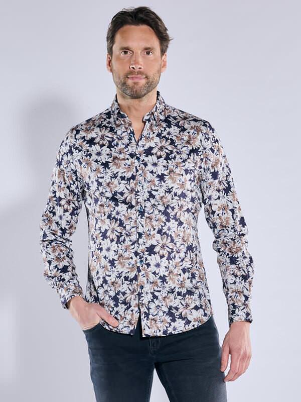 ENGBERS GERMANY Herren Langarm-Hemd aus flexiblem Warenmaterial Mehrfarbig slim fit gemustert Kent-Kragen von ENGBERS GERMANY