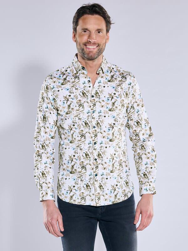 ENGBERS GERMANY Herren Langarm-Hemd aus flexiblem Warenmaterial Weiß slim fit gemustert Kent-Kragen von ENGBERS GERMANY