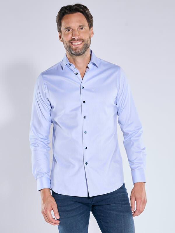 ENGBERS GERMANY Herren Langarm-Hemd aus reiner Baumwolle Blau slim fit uni Haifisch von ENGBERS GERMANY
