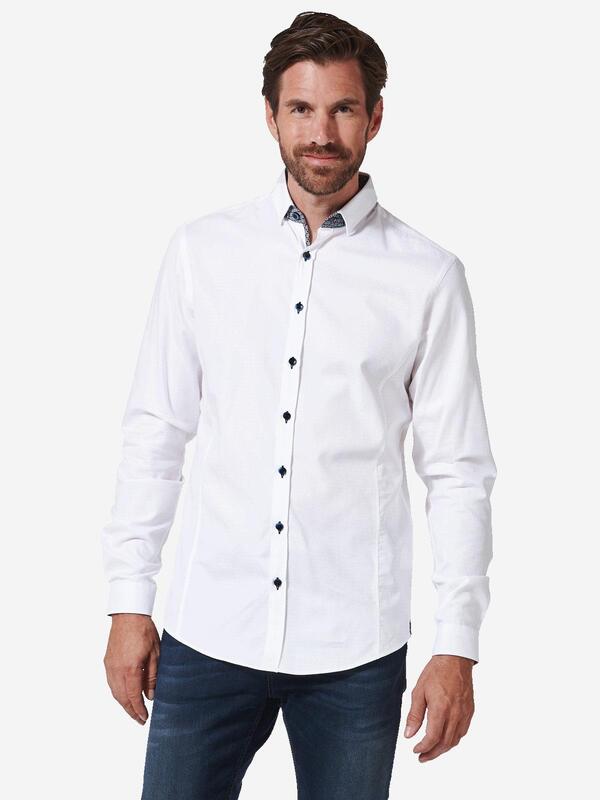 ENGBERS GERMANY Herren Langarm-Hemd dezent glänzend weiß regular uni Button Under von ENGBERS GERMANY