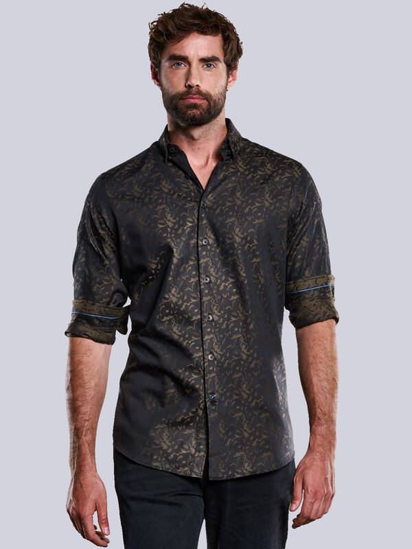 ENGBERS GERMANY Herren Langarm-Hemd gemustert Braun slim fit Button Under von ENGBERS GERMANY