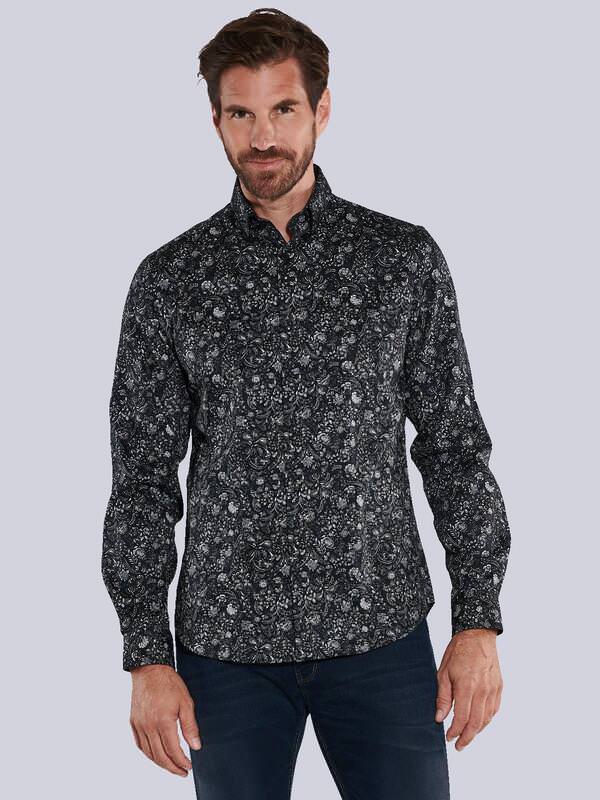 ENGBERS GERMANY Herren Langarm-Hemd in Satin-Warenqualität Schwarz slim fit gemustert Button Under von ENGBERS GERMANY