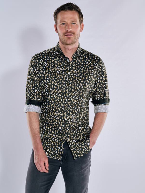 ENGBERS GERMANY Herren Langarm-Hemd in Satin-Stretch-Qualität Grau slim fit gemustert Button Under von ENGBERS GERMANY