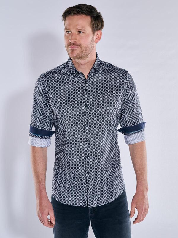 ENGBERS GERMANY Herren Langarm-Hemd in Satin-Warenqualität Schwarz slim fit gemustert Button Under von ENGBERS GERMANY