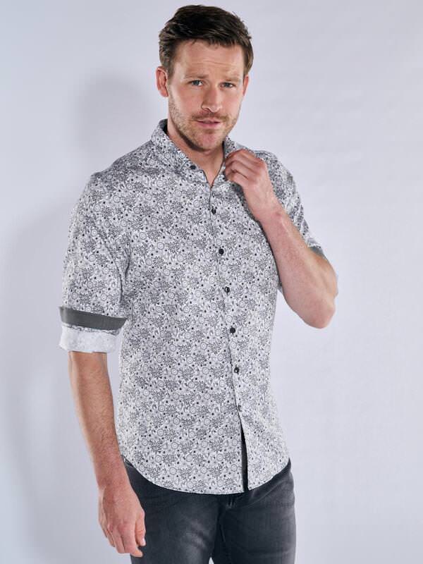 ENGBERS GERMANY Herren Langarm-Hemd in edler Satin-Warenqualität Grau slim fit gemustert Button Under von ENGBERS GERMANY