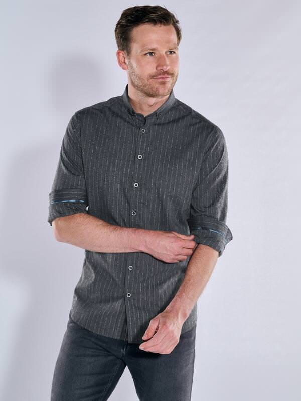 ENGBERS GERMANY Herren Langarm-Hemd mit Chenille Nadelstreifen Grau slim fit gestreift Button Down von ENGBERS GERMANY