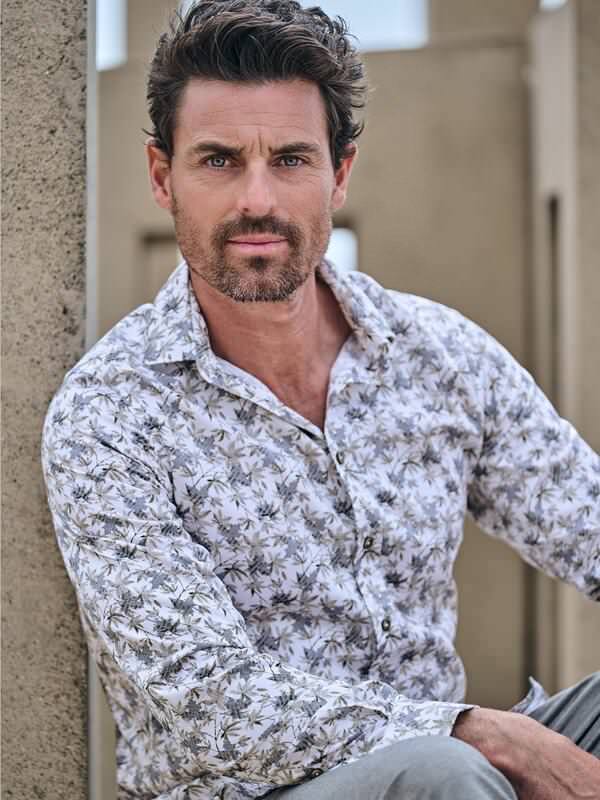 ENGBERS GERMANY Herren Langarm-Hemd mit Floralprint Weiß slim fit gemustert Button Under von ENGBERS GERMANY