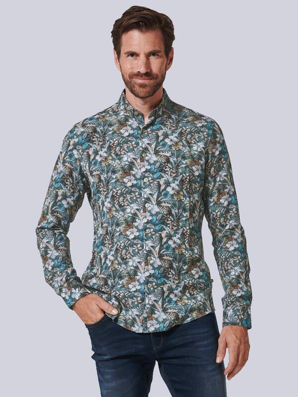 ENGBERS GERMANY Herren Langarm-Hemd mit innovativem All-Over-Print Braun slim fit gemustert Button Down von ENGBERS GERMANY