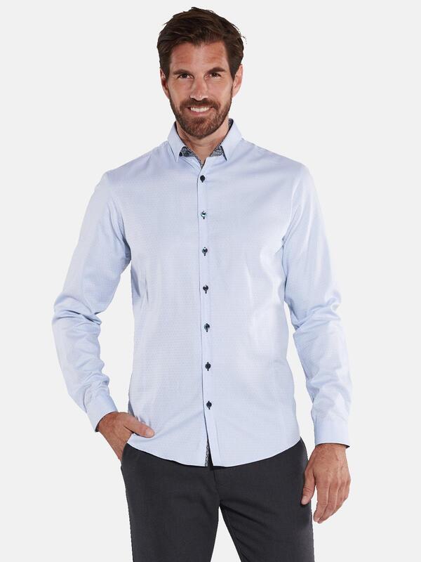 ENGBERS GERMANY Herren Langarm-Hemd mit wertiger Struktur Blau regular uni Button Under von ENGBERS GERMANY