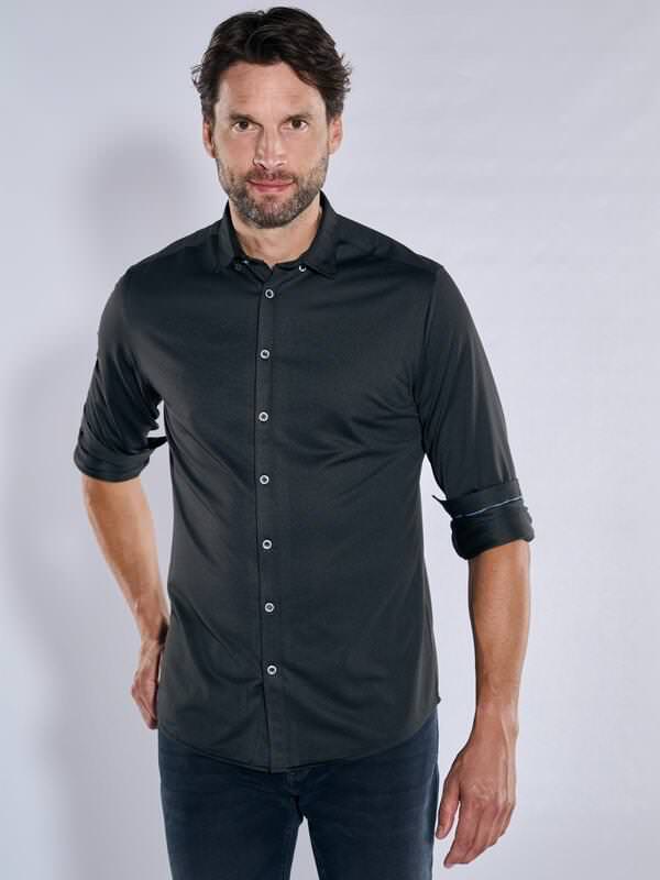 ENGBERS GERMANY Herren Langarm-Hemd aus Microfaser Funktionsmaterial Schwarz slim fit uni Button Under von ENGBERS GERMANY