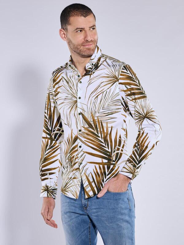 ENGBERS GERMANY Herren Langarm-Hemd in Satin-Warenqualität Beige slim fit gemustert Button Down von ENGBERS GERMANY