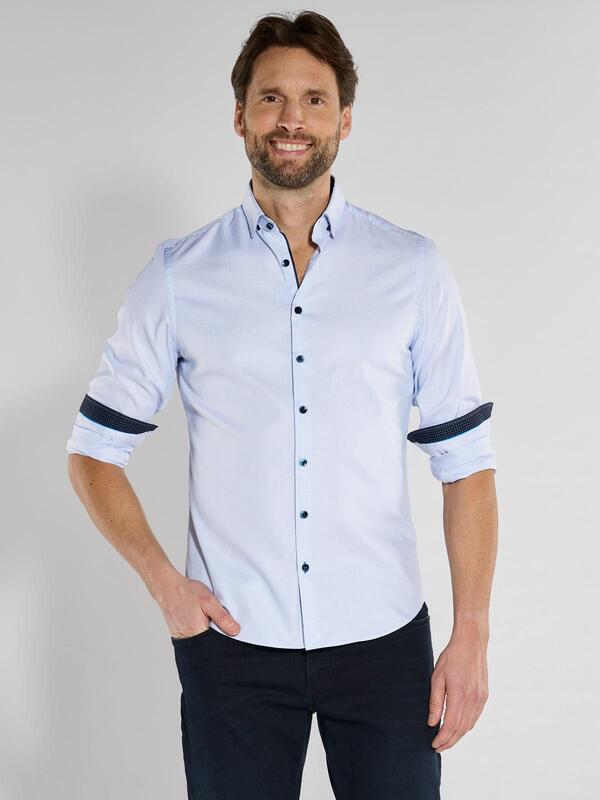 ENGBERS GERMANY Herren Langarm-Hemd aus hochwertigem Garn Blau slim fit gestreift Button Under von ENGBERS GERMANY