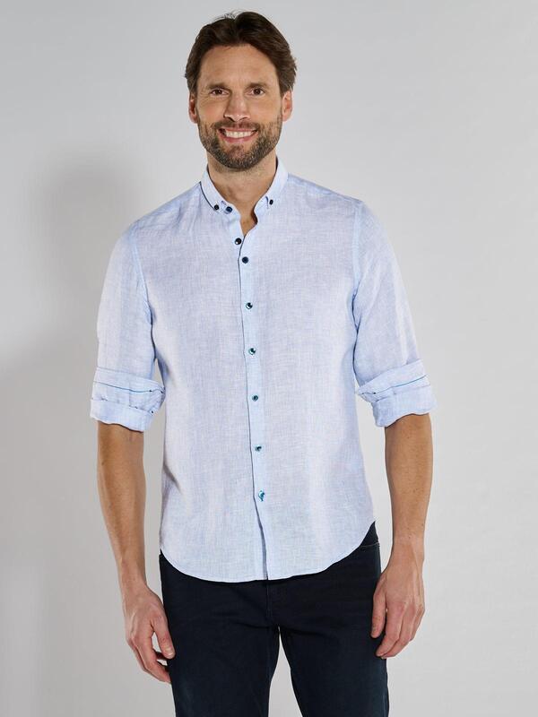 ENGBERS GERMANY Herren Langarm-Hemd aus softem Leinen blau slim fit uni Button Down von ENGBERS GERMANY