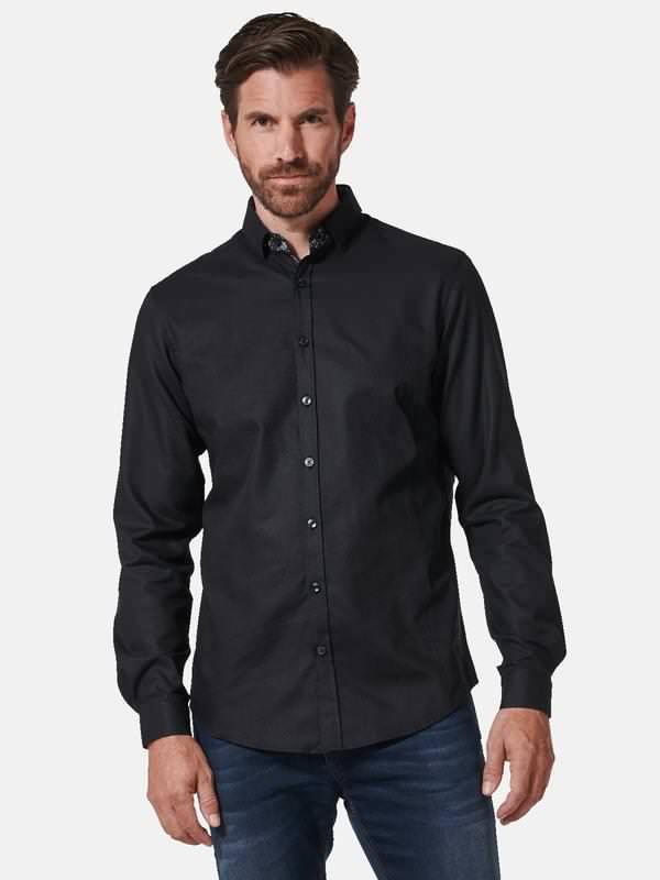 ENGBERS GERMANY Herren Langarm-Hemd uni Schwarz regular Button Under von ENGBERS GERMANY