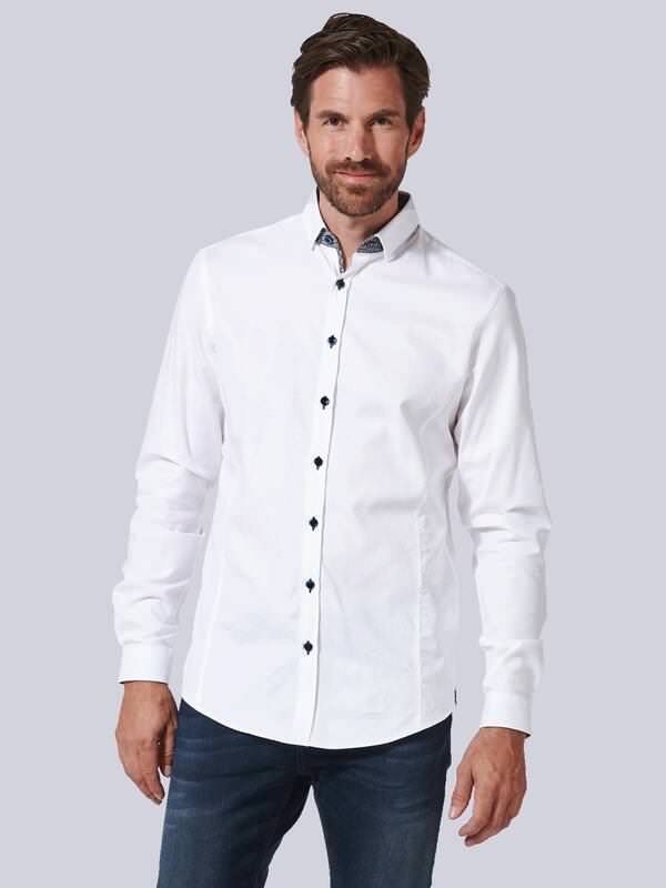 ENGBERS GERMANY Herren Langarm-Hemd mit wertiger Struktur weiß regular uni Button Under von ENGBERS GERMANY