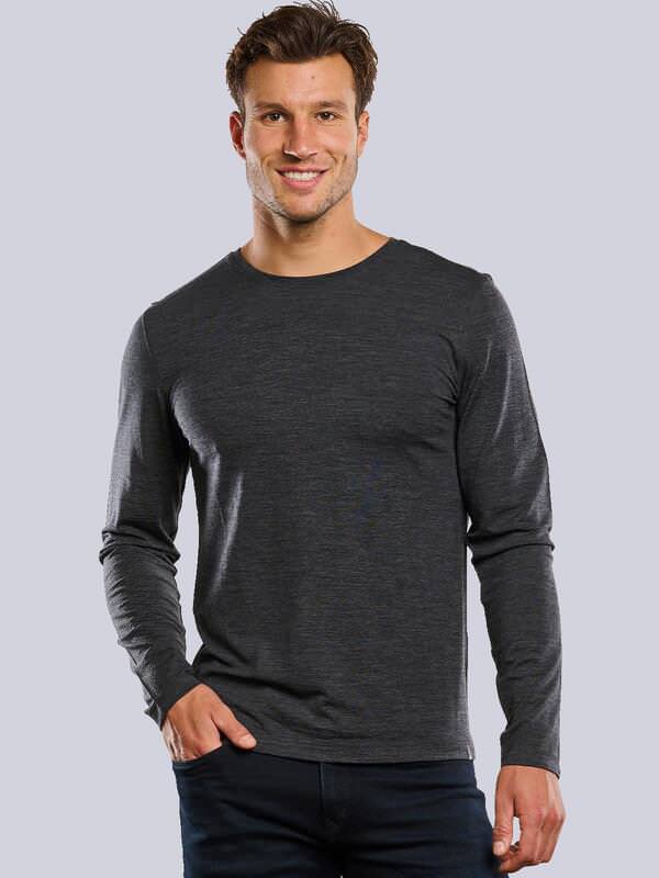 ENGBERS GERMANY Herren Langarmshirt aus Merinowolle Grau regular uni Rundhals von ENGBERS GERMANY