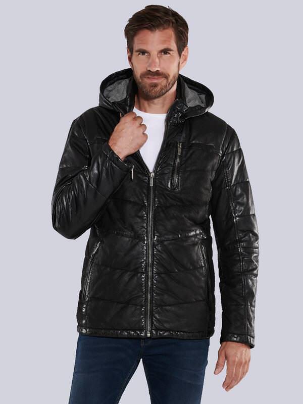 ENGBERS GERMANY Herren Lederjacke aus Materialmix Schwarz regular uni von ENGBERS GERMANY