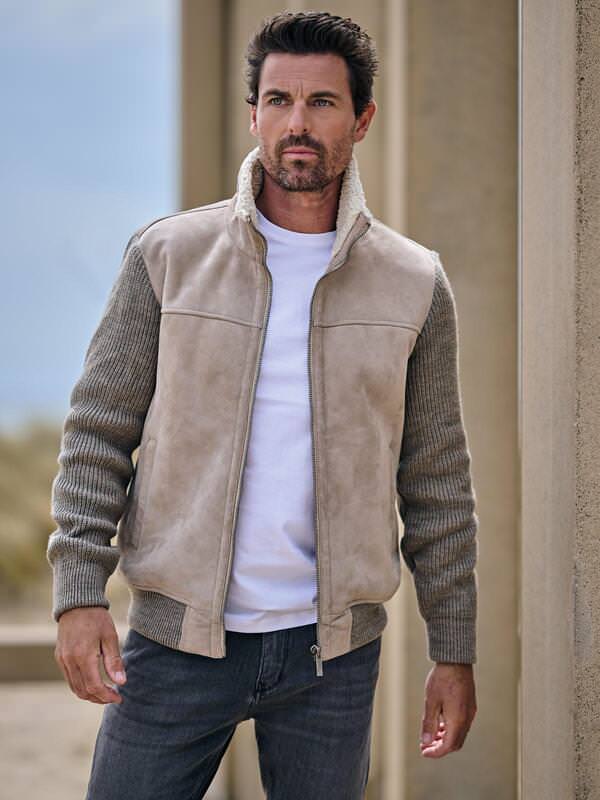 ENGBERS GERMANY Herren Lederjacke in Premiumqualität Beige regular uni Stehkragen von ENGBERS GERMANY