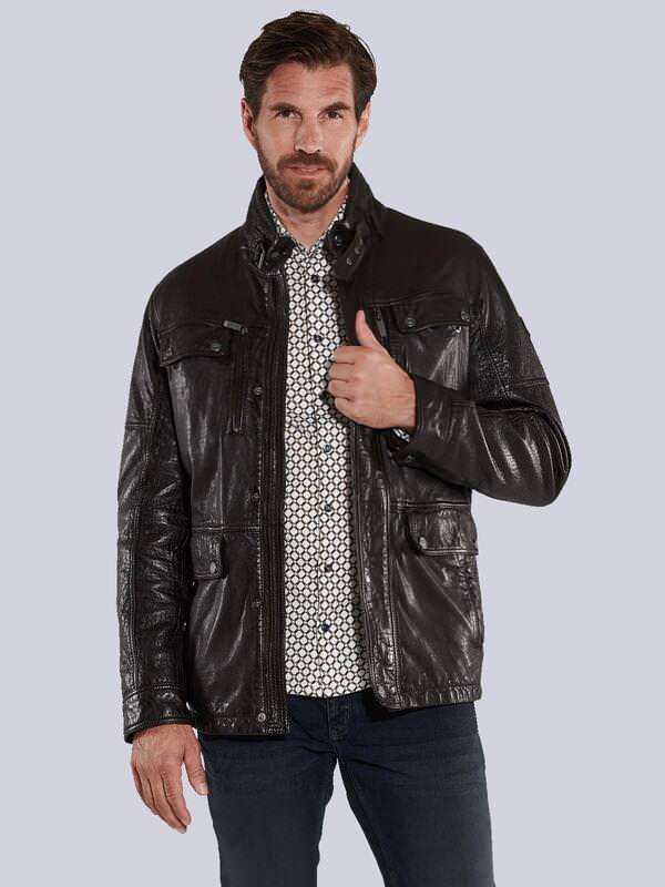 ENGBERS GERMANY Herren Lederjacke mit innovativer Warenoberfläche Braun regular uni von ENGBERS GERMANY