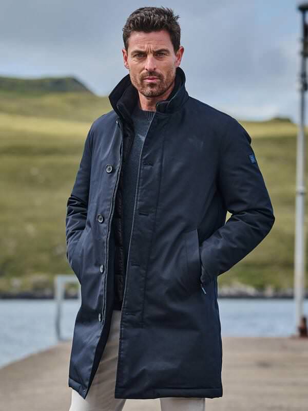 ENGBERS GERMANY Herren Mantel mit Funktionsdetails Blau slim fit uni von ENGBERS GERMANY