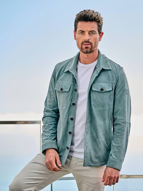 ENGBERS GERMANY Herren Overshirt aus Ziegenleder Türkis regular uni Kent-Kragen von ENGBERS GERMANY