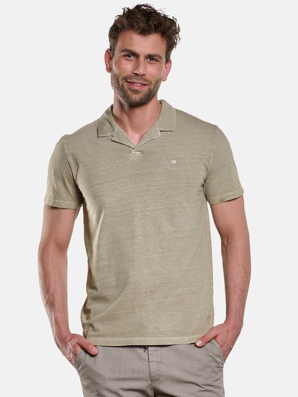 ENGBERS GERMANY Herren Polo-Shirt mit Leinen-Anteil beige regular uni Reverskragen von ENGBERS GERMANY