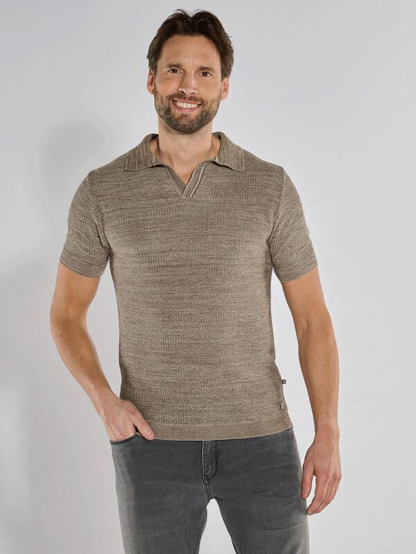 ENGBERS GERMANY Herren Polo-Shirt mit edler Strick-Struktur Beige regular uni Haifisch von ENGBERS GERMANY
