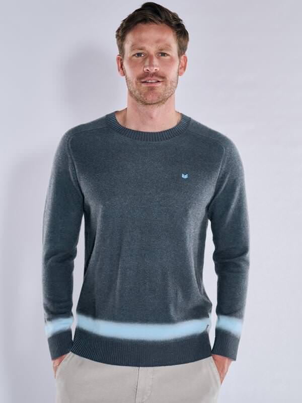 ENGBERS GERMANY Herren Pullover aus Merinowolle Blau regular gemustert Rundhals von ENGBERS GERMANY