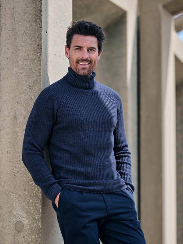 ENGBERS GERMANY Herren Pullover aus Merinowolle Blau regular uni Stehkragen von ENGBERS GERMANY