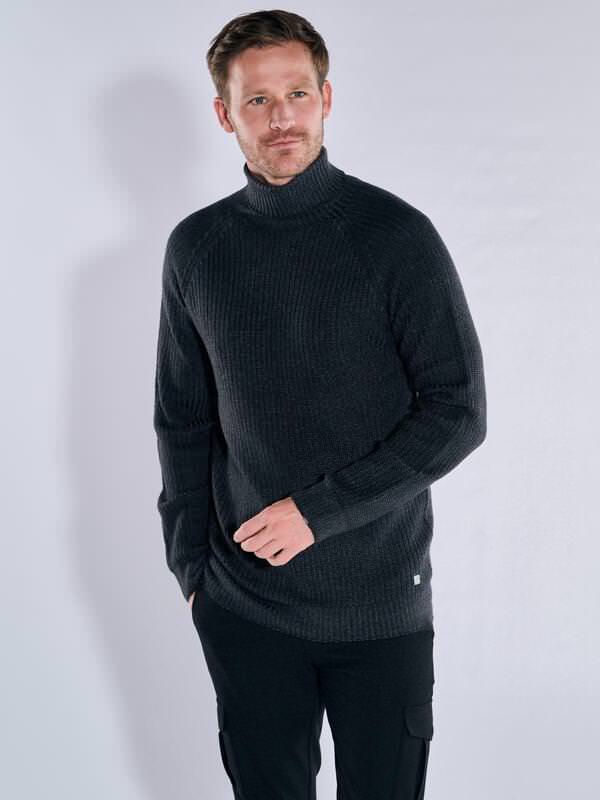ENGBERS GERMANY Herren Pullover aus Merinowolle Schwarz regular uni Rollkragen von ENGBERS GERMANY