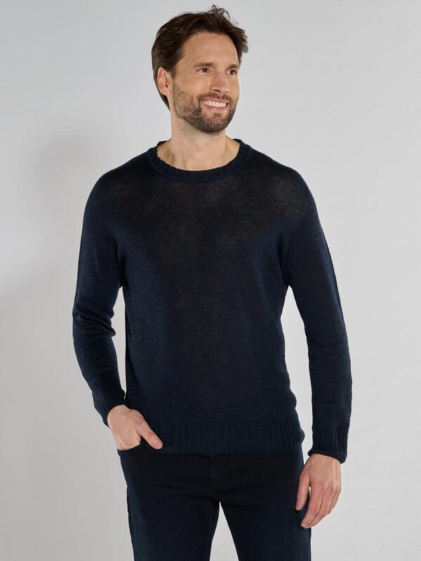 ENGBERS GERMANY Herren Pullover aus italienischem Garn Blau regular uni Rundhals von ENGBERS GERMANY