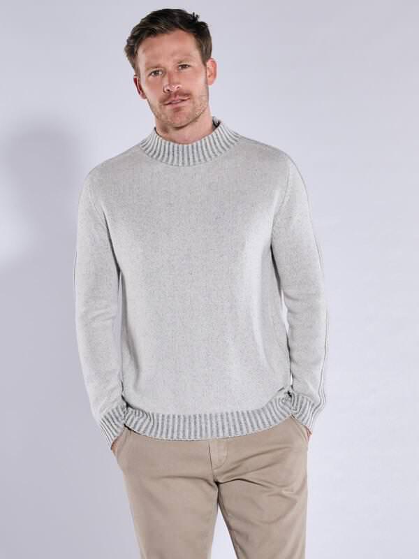 ENGBERS GERMANY Herren Pullover mit Kaschmiranteil Grau regular uni Stehkragen von ENGBERS GERMANY
