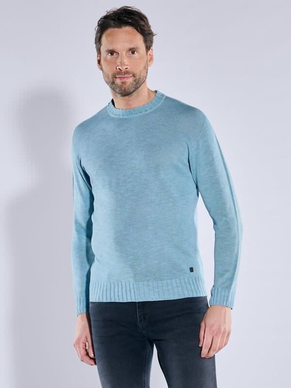 ENGBERS GERMANY Herren Pullover mit Leinenanteil Blau regular uni Rundhals von ENGBERS GERMANY