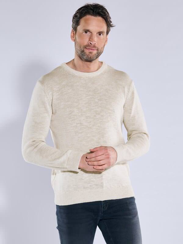 ENGBERS GERMANY Herren Pullover mit Leinenanteil Weiß regular uni Rundhals von ENGBERS GERMANY